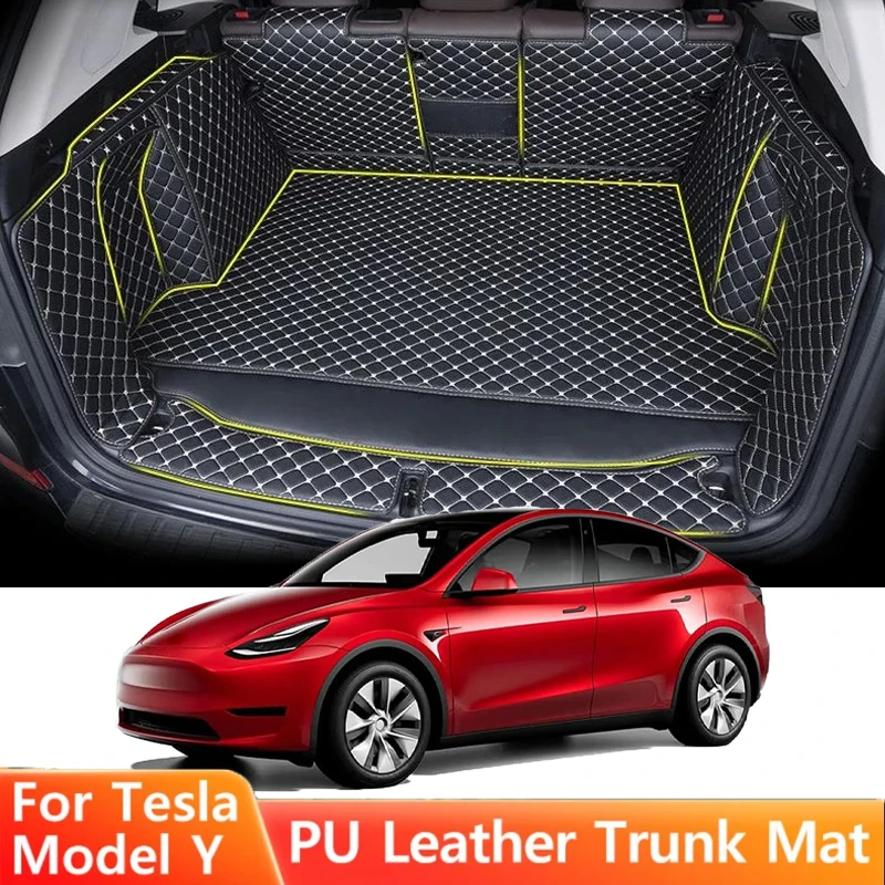 

Коврик в багажник с полным покрытием для Tesla Model Y 2017-2024 Juniper, водонепроницаемая защитная подкладка из искусственной кожи, аксессуары для салона автомобиля