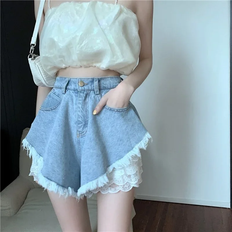 

New Cute Women's Shorts Sexy High Waist Fringed Fringe Umbrella Pants Ruffled Shorts Female Summer Lace Leggings Two-piece Suit