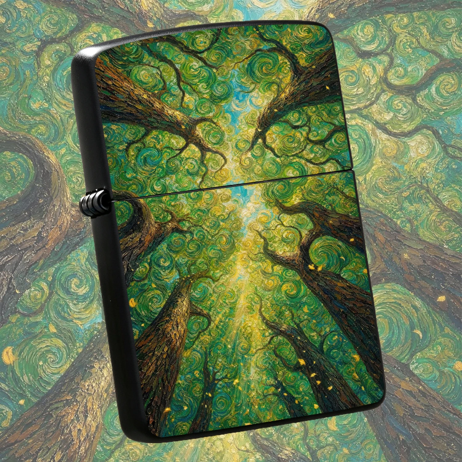 Creative Swirl Forest Oil Painting Themed Lighter, Artistic Tree Shadow Painted Design, Atmospheric Exquisite Daily Carry Item, Multi-Scenario Adaptable Practical Gifting Personalized Decor Small Object, Retro Impressionist Style High Appea