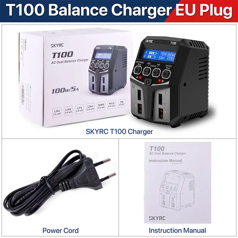 SKYRC T200 T400 T100 AC/DC Lipo Battery Dual Balance Charger Discharger for Traxass Airsoft Drone RC Battery Charger Fast Charge image 3