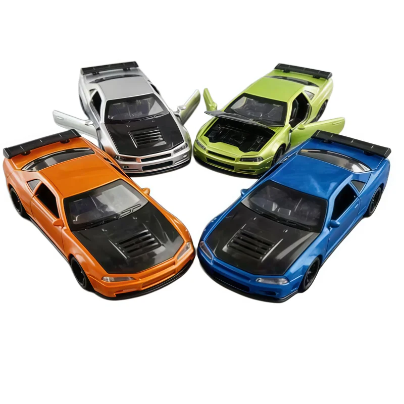 Modèle réduit à l'échelle 1/36, voiture de course miniature en métal moulé sous pression de style GTRR, voiture de sport modifiée simulée, capot et portes ouvrables, mode de réaction en alliage.