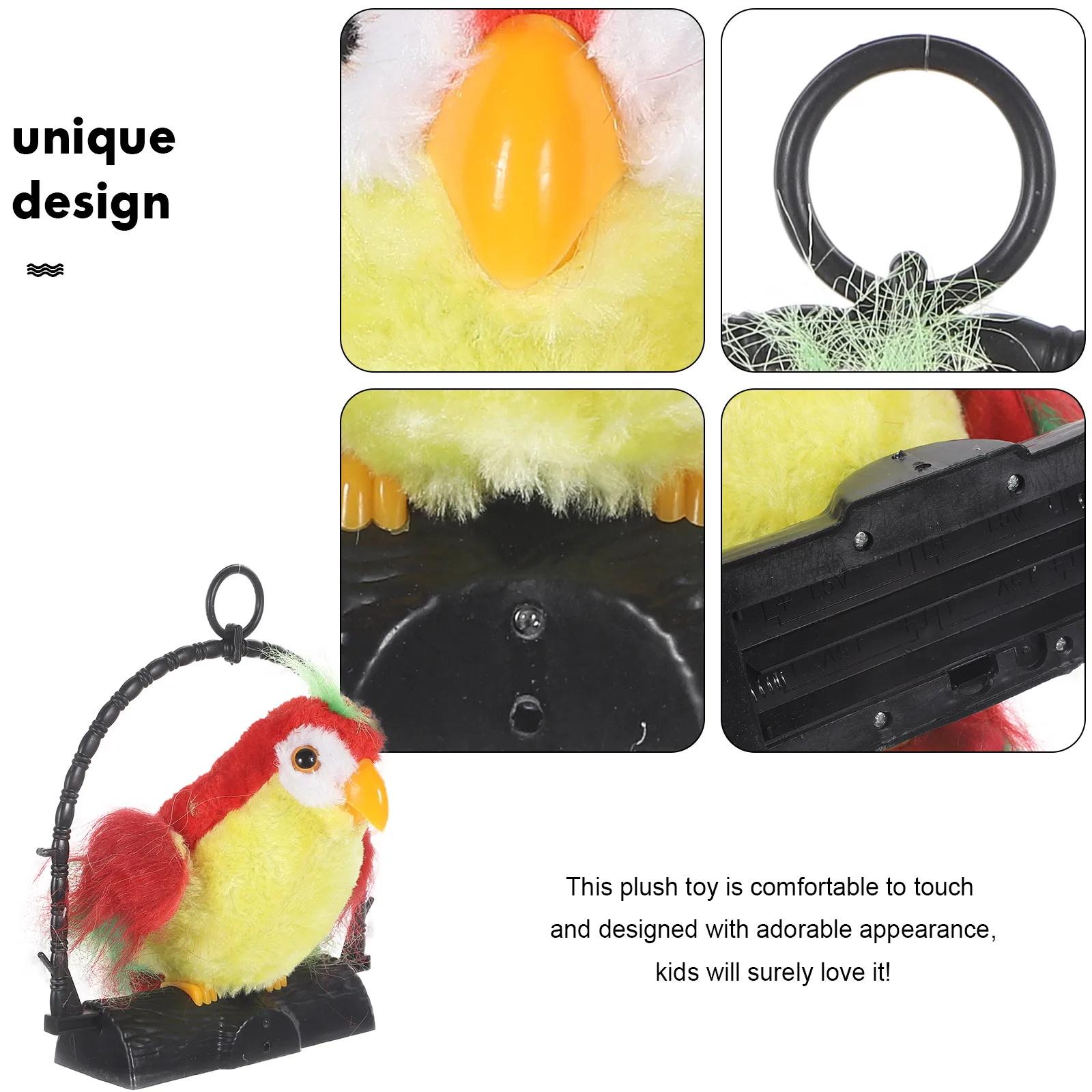 Electric Recording Talking Parrot Kids Early Educational Hanging Decoration Red Soft Surface Excellent Workmanship Interactive