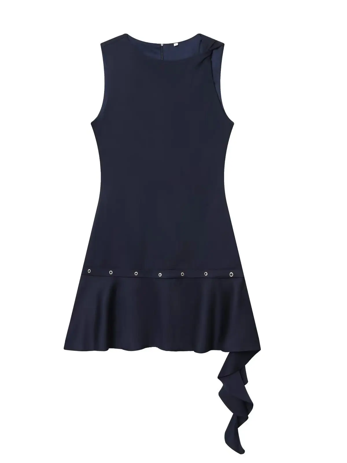 Robe courte asymétrique sans manches pour femmes, nouveau produit, Design, col rond, riveté, automne 2025