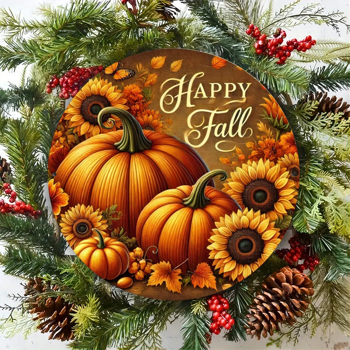 2D Flat - [2D Flat] 1pc 2D Flat Printed Art Featuring Autumn Pumpkins And Sunflowers, an Aesthetic Sign, Eye-Catching Logo, Perf