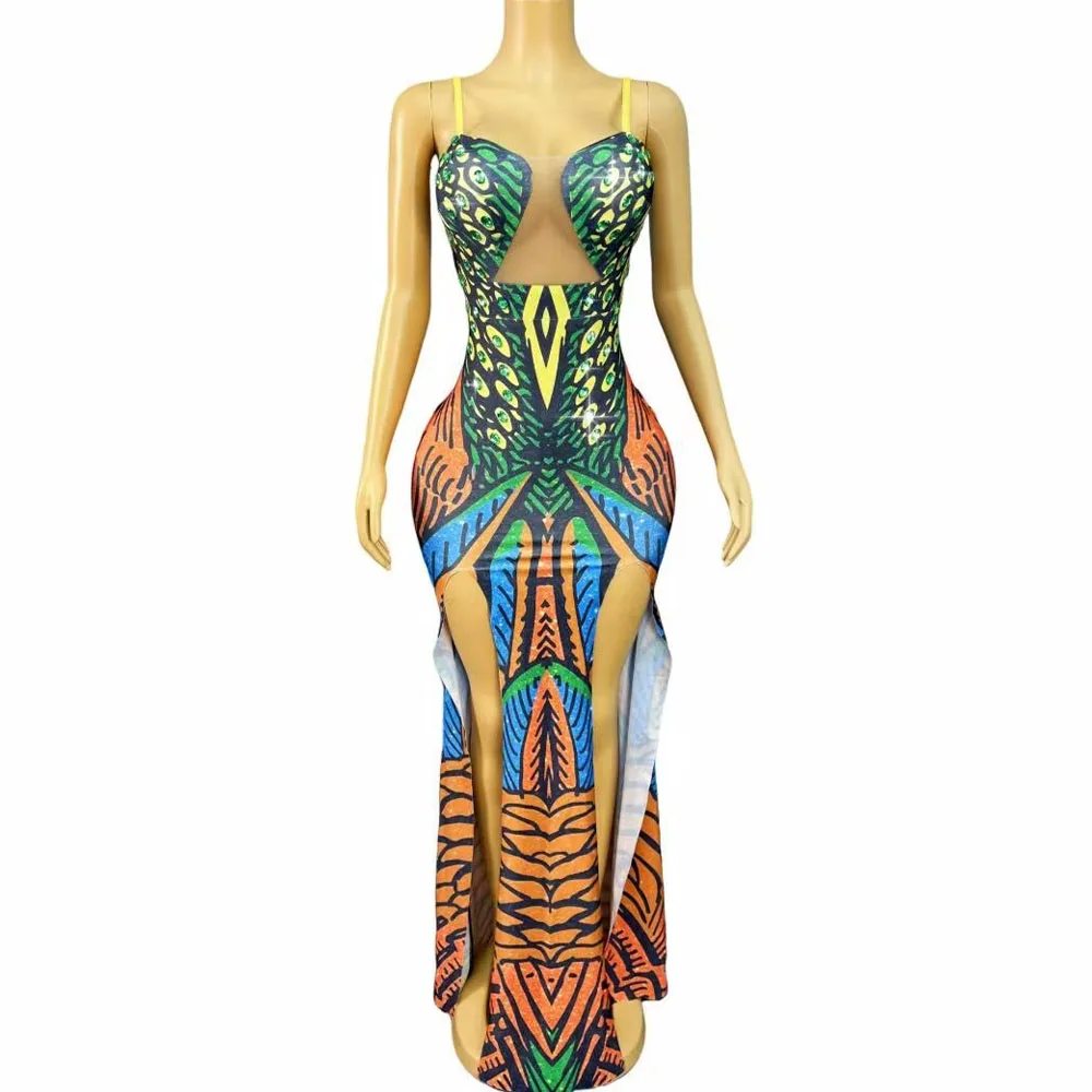 

Сексуальный узор, блестящие стразы, облегающее платье с высоким разрезом, женские вечерние платья, красная ковровая дорожка, сценический наряд