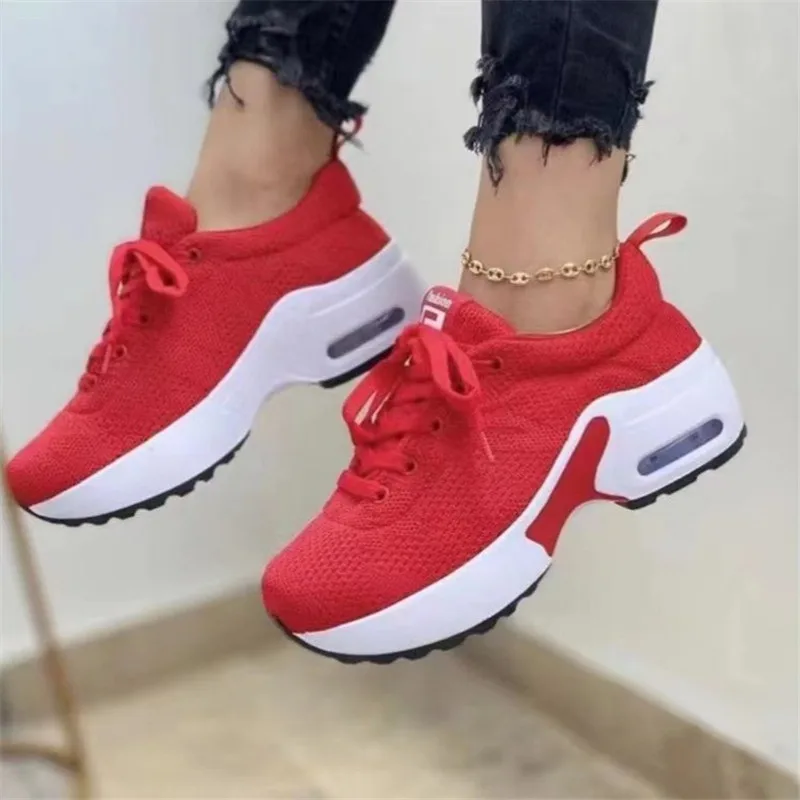 2022 Sports Shoes Women's Shoes Thick Soles Mesh Breathable Casual Shoes Lace Up Wedge Shoes Slip on Women's Shoes Vulcanization