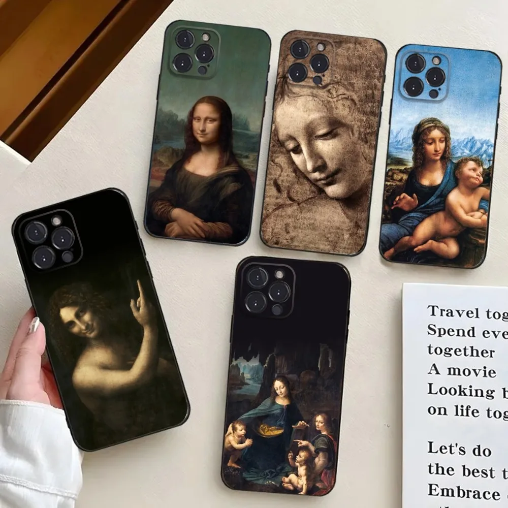 M-Mona Lisa Da V-Vinci Phone Case For iPhone 16,15,14,13,12,11,Pro,X,XS,Max,XR,Plus,Mini Black Silicone Soft case