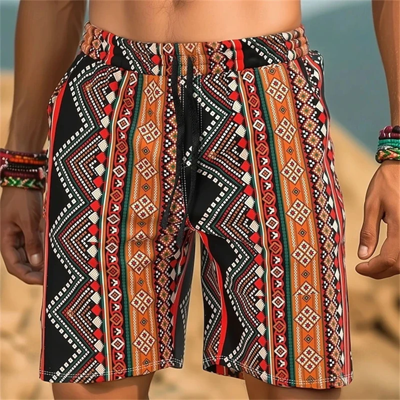 2025 New Men's Beach Shorts African Tribe Pattern Summer Hawaiian Short Pants 3D Printed Breathable Gym Sport Shorts Swim Trunks