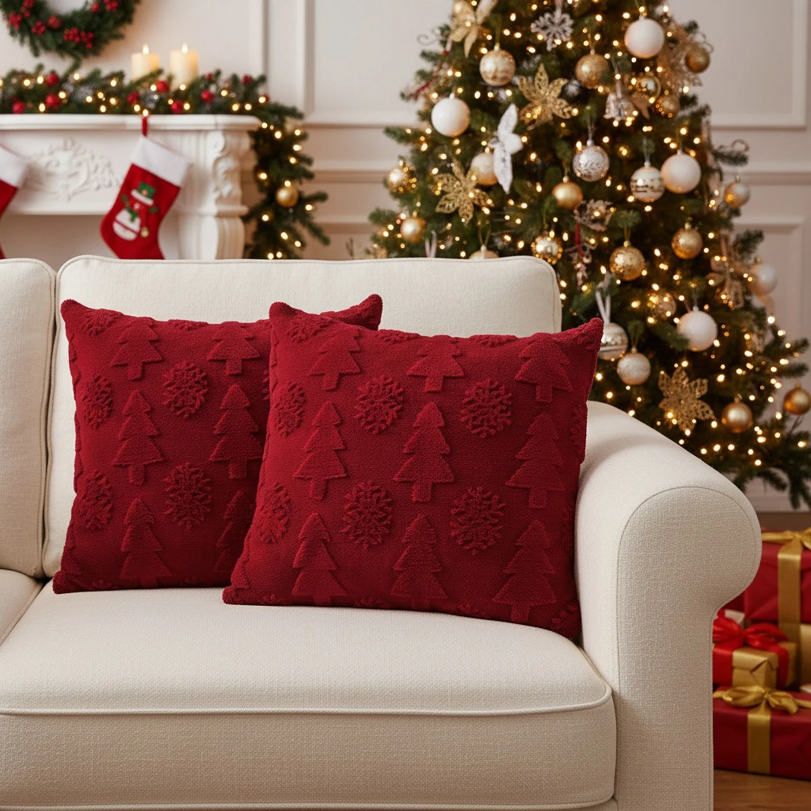2Pcs Solid Color Plush Pillow Case Detachable Soft Plushie Pillow Covers Jacquard Christmas Cushion Sleeve for Home Decor