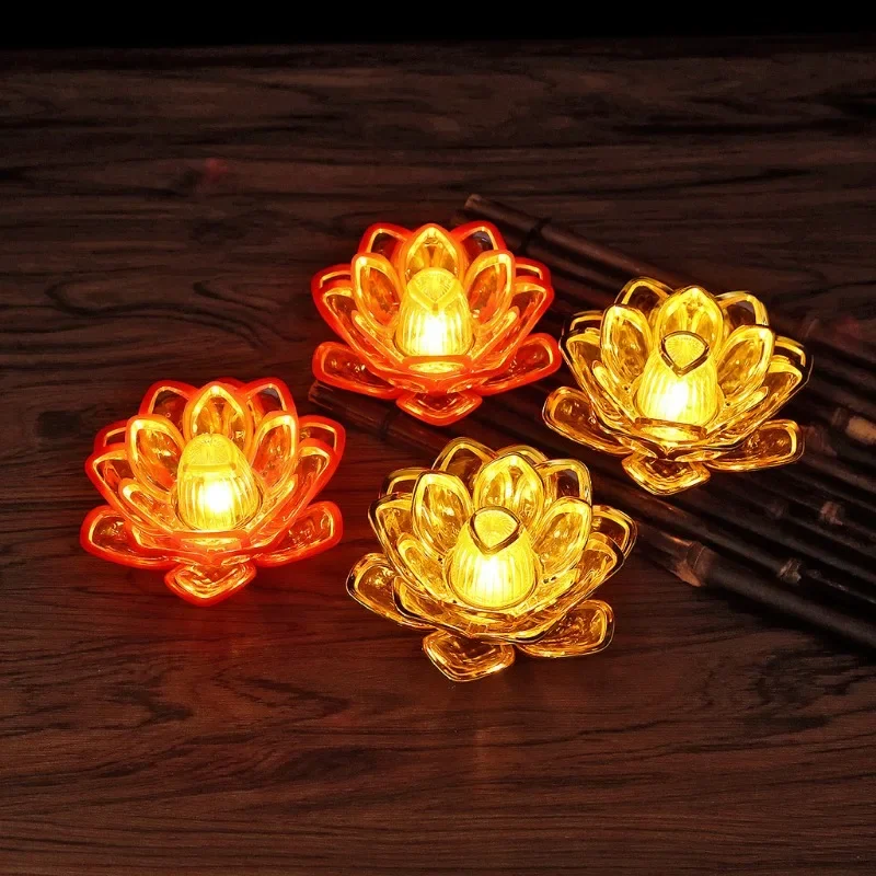 LED Lotus Electronic Candle Light Buddha Offering Everlasting Lamp Candle Holder Festival Atmosphere Decor Night Light