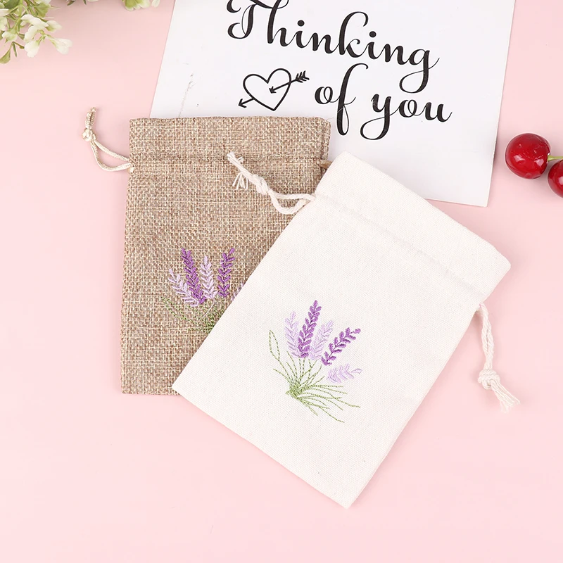 Faux Hemp Embroidery Canvas Bag Lavender Storage Drawstring Drawstring Bag Cotton Jute Seeds Bags Dry Flower Aromatherapy Bag
