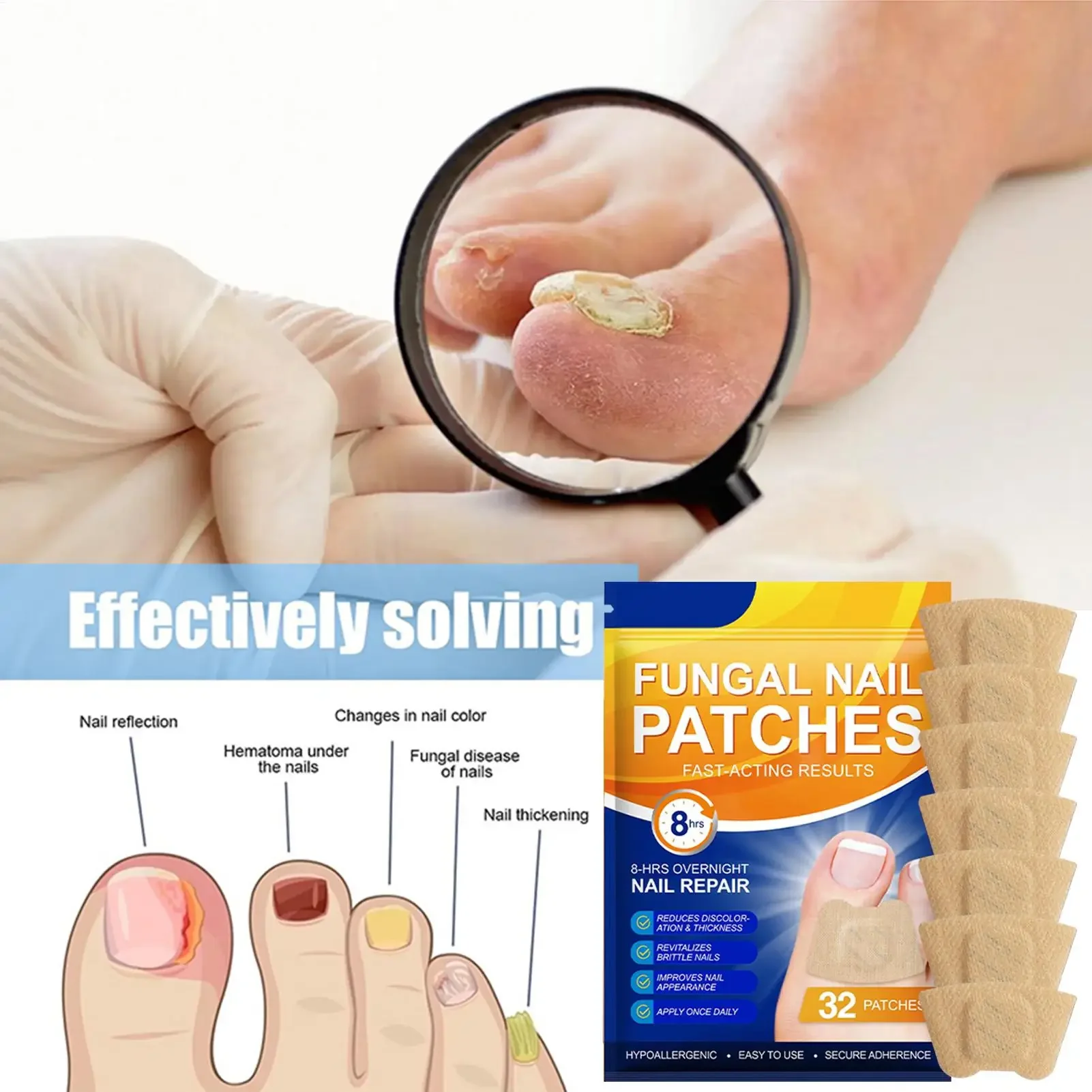 32개 네일 리페어 패치 발톱 재생 교정 스티커 손발톱 주위염 회복 페디큐어 도구 갈라진 손톱 보호 테이프