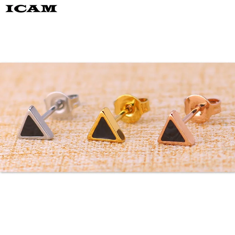 ICAM Korean Cool Punk Style Earrings for Men Women Titanium Steel Triangle Stud Earrings Statement Jewelry Piercing Ear Stud