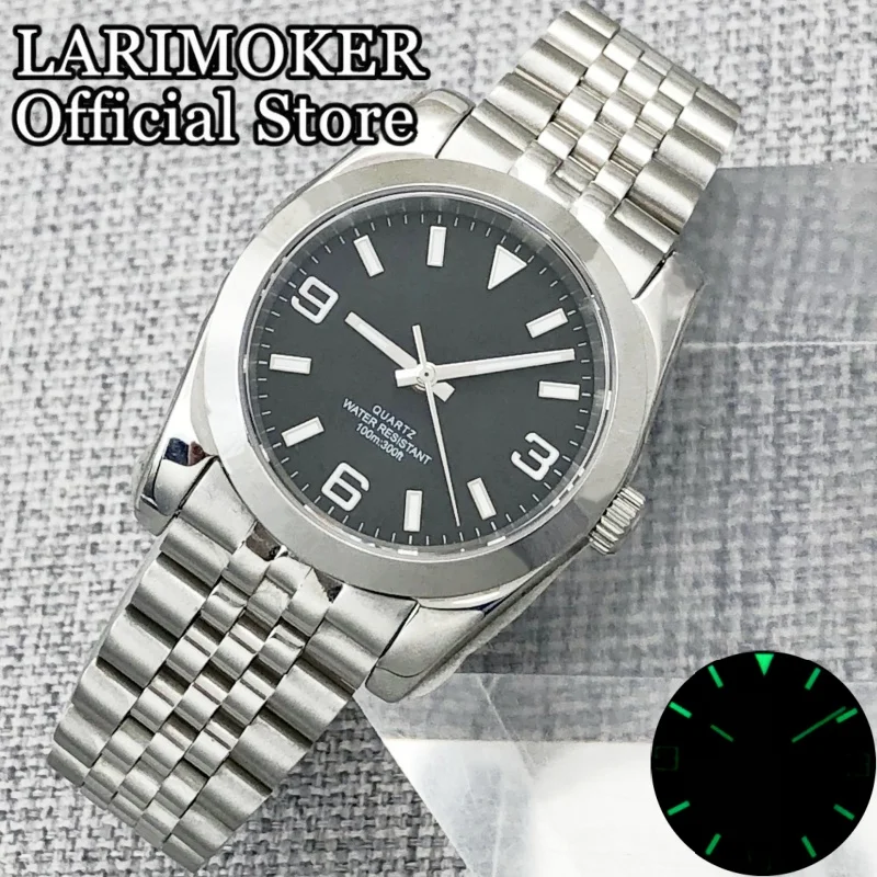

LARIMOKER 36mm/39mm Black Watch Dial With Green Luminous Men's Sapphire Glass RONDA 515 Quartz Movement 10Bar Waterproof Watches