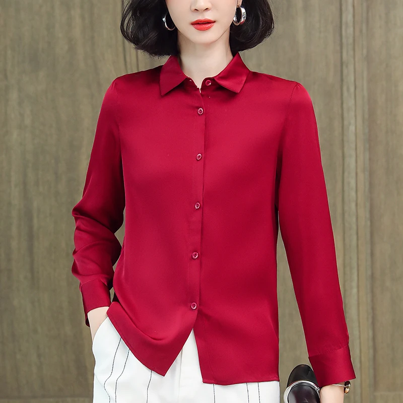 

Real Silk Women's Shirt Long Sleeve Fashion Woman Blouses Satin Female Shirts Blouse Basic Tops Women Clothing Spring Autumn