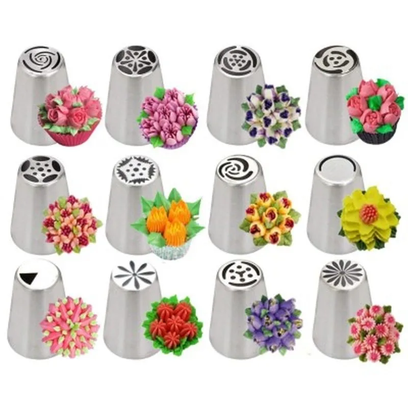 NEW Fashion Russian Piping Nozzles Stainless Steel Flower Cream Pastry Tips Nozzles Bag Cupcake Cake Decorating Tools Molds