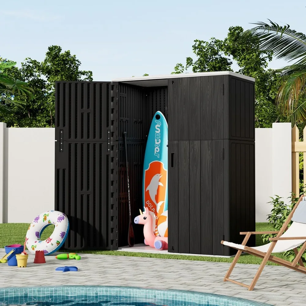 Cobertizo de almacenamiento vertical para exteriores, gabinete de  almacenamiento para exteriores de 57 pies cúbicos, impermeable, cobertizos  de resina y espacio para almacenamiento al aire libre para jardín / Equipos  de manipulación,, image size:1000x1000