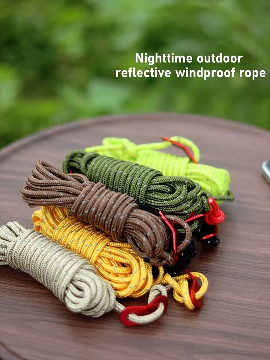 4MM Outdoor Reflective Wind Rope 4m Portable Camping Tent Fixed Pull Rope windproof Adjustable Outdoor Utility Tether