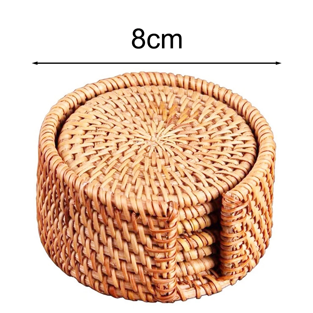 Handwoven Coasters Natural Wicker Coasters For Coffee Table Easy To Clean Handwoven Craftsmanship Heat Insulation