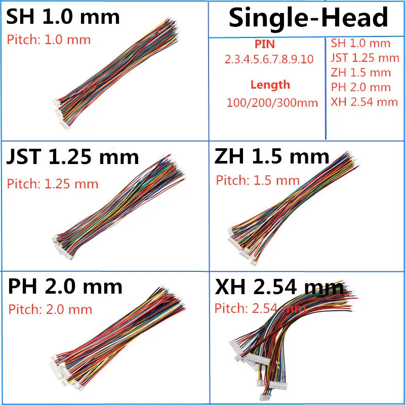 10 SZTUK 1.0 1.25 1.5 2.0 2.54 SH/JST/ZH/PH/XH 1.0MM 1.25MM 1.5MM 2.0MM 2.54MM 2PIN/3/4/5/6/7/10P żeńskie złącze wtykowe z przewodem