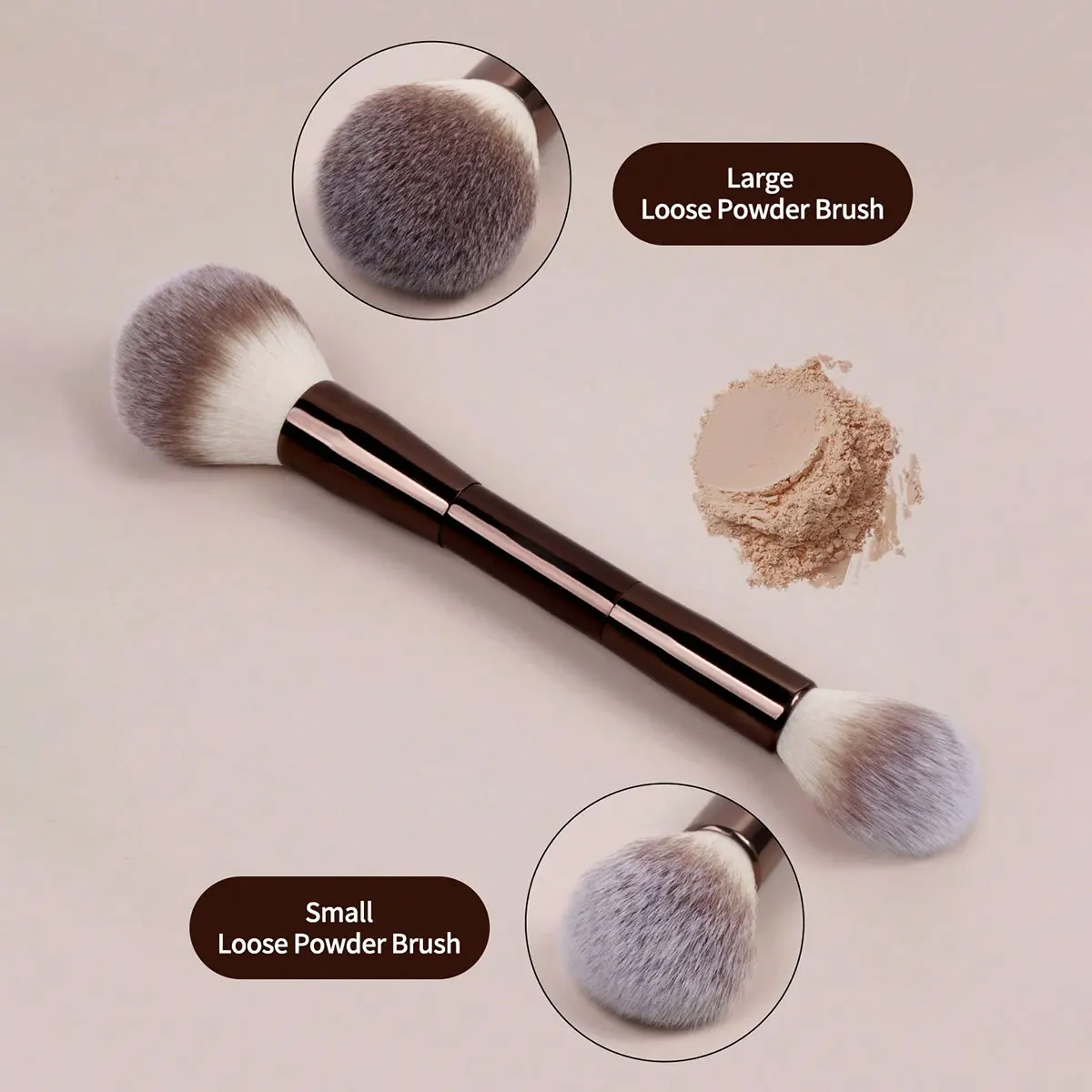 Set professionale di pennelli per trucco viso a doppia testa, pennello per cipria, pennello per fard, strumenti per trucco con fibra morbida per un facile trasporto, pennello