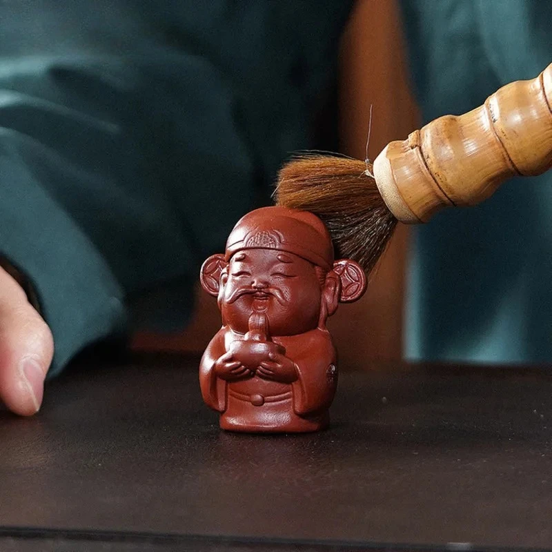 Yixing Zisha Red God Of Wealth Tea Pet Vintage Tea Games  Figurine Play Toys Statue Ornaments Accessories Craftsmanship
