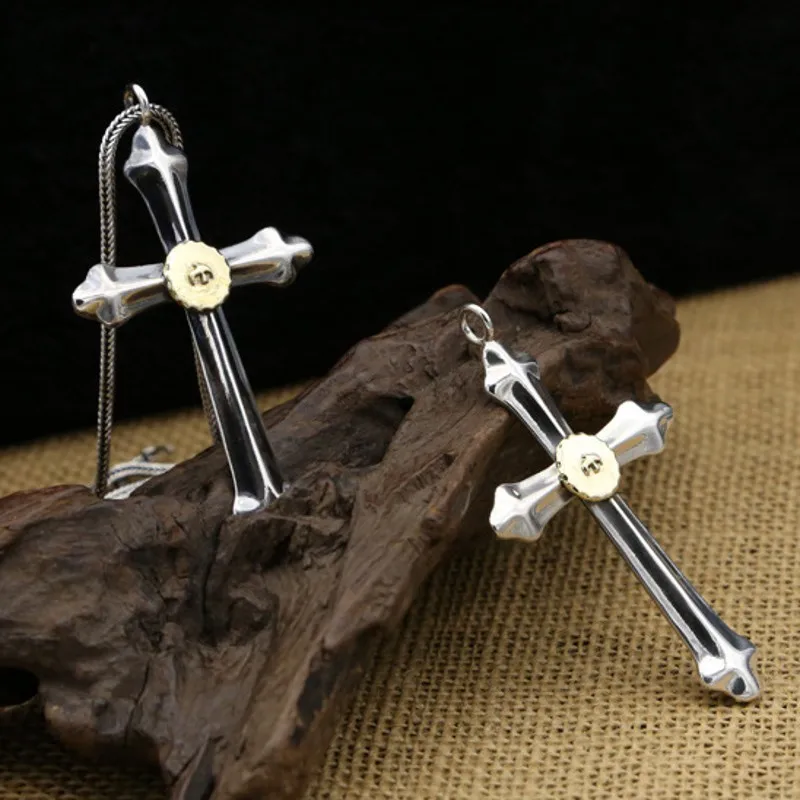 New s925 Sterling Silver Necklace for man Feather Necklace on Korean all-match Silver Cross Men pendant