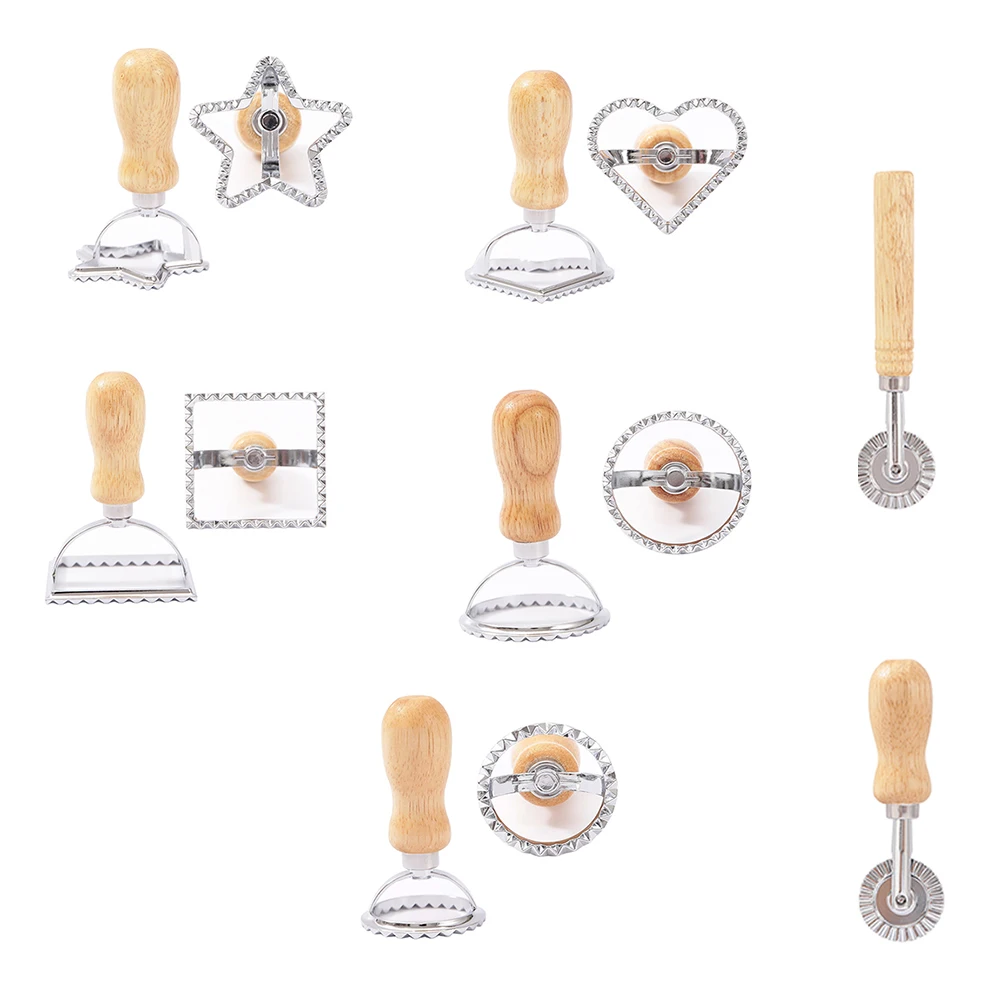 Novo Conjunto de Cortador de Massa para Ravioli com Cabo de Madeira, para Fazer Ravioli, Massa e Dumplings