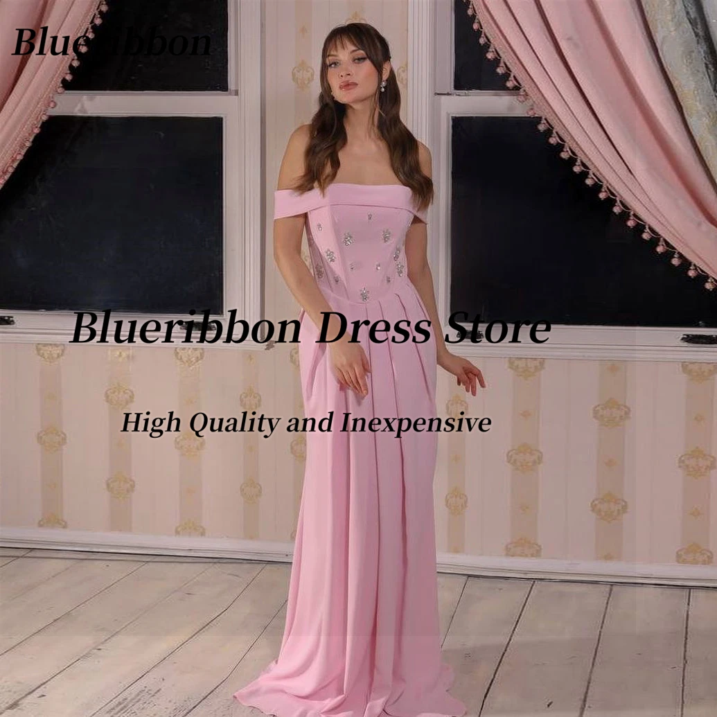 

Blueribbon Formal Occasion Ladies Wear Strapless Off Shoulder Evening Dresses 2024 Crystals Ruched Long Prom Party Gowns