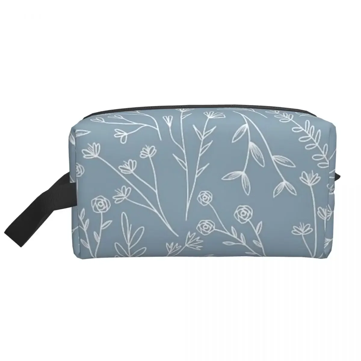 Wildflowers Blue Gray Makeup Bag for Women Travel Cosmetic Organizer Storage Toiletry Bags