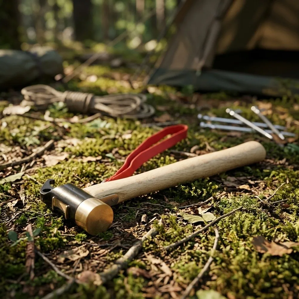 Backpack-Sized Camping Hammer with Carbon Steel Striking End and Natural Wood Handle for On-the-Go Outdoor Use