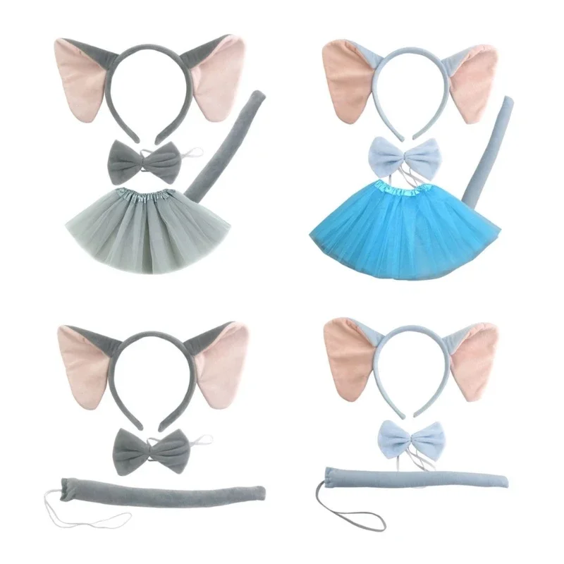 Children Girls Animal Costume Elephant Ears Headband Tail Bowtie Lace Skirts Festival Halloween Party Cosplay Clothing Prop