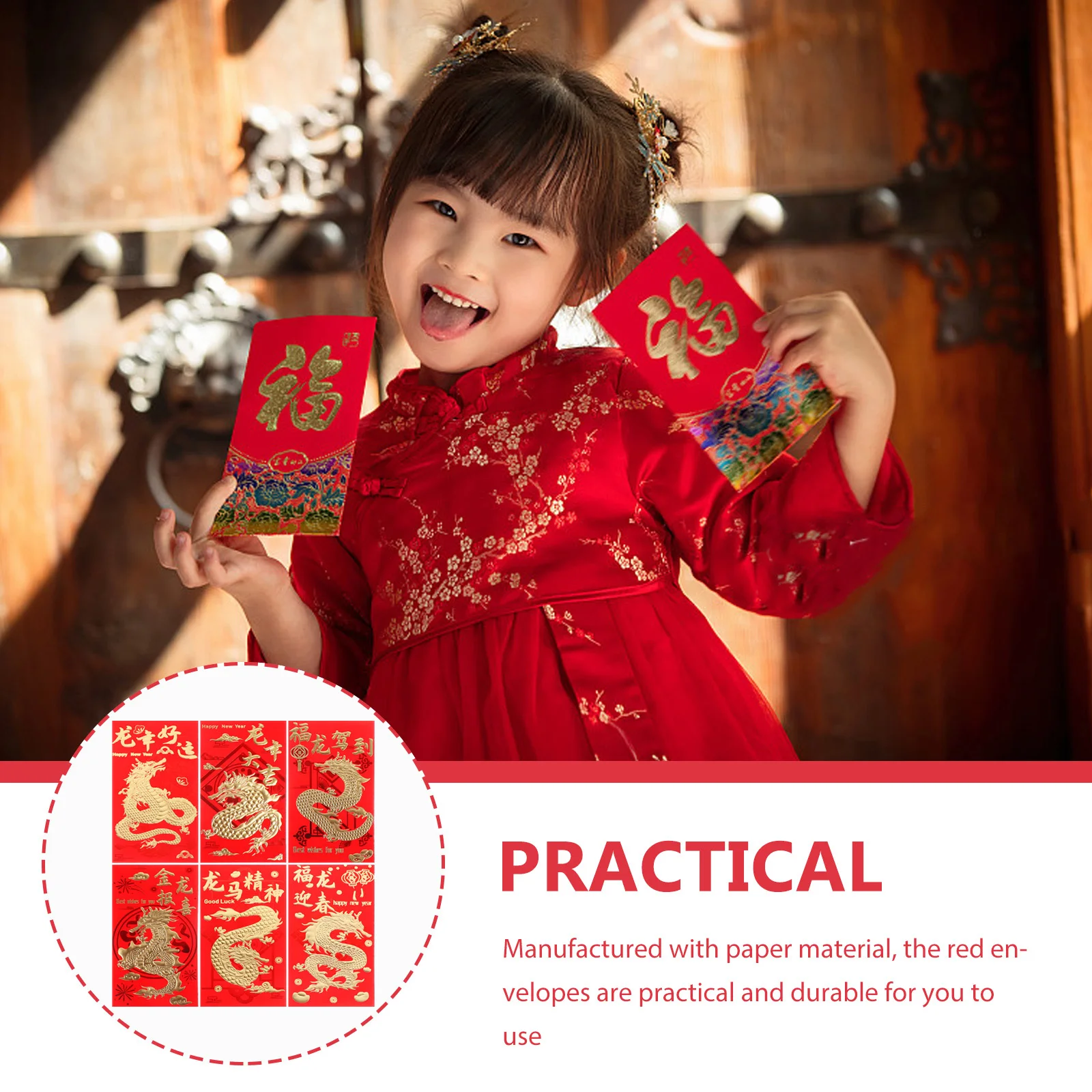 30 قطعة المظاريف الحمراء الصينية 2024 سنة التنين محظوظ المال الحزم مهرجان الربيع المغلفات النقدية المغلف الأحمر الصيني #6