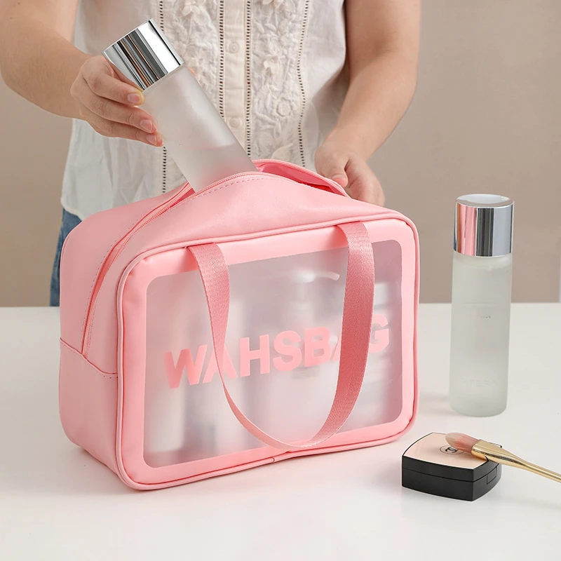 Waterproof Cosmetic Bag Portable Large Capacity Transparent Wash Bag Travel PVC Scrub Cosmetics Storage Bag PU Swimming Bag