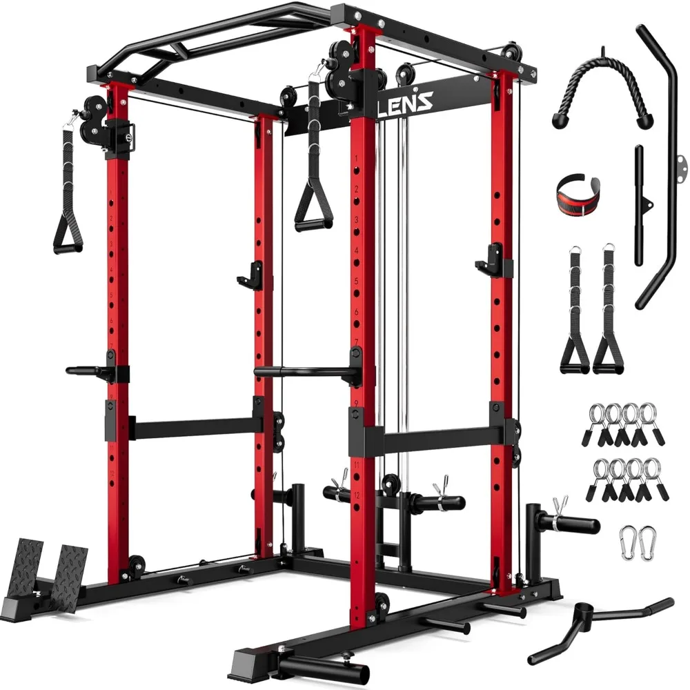 C12 Power Rack 2000LBS Squat Rack Cable Crossover System Workout Cage Training Attachments Home Gym, Custom