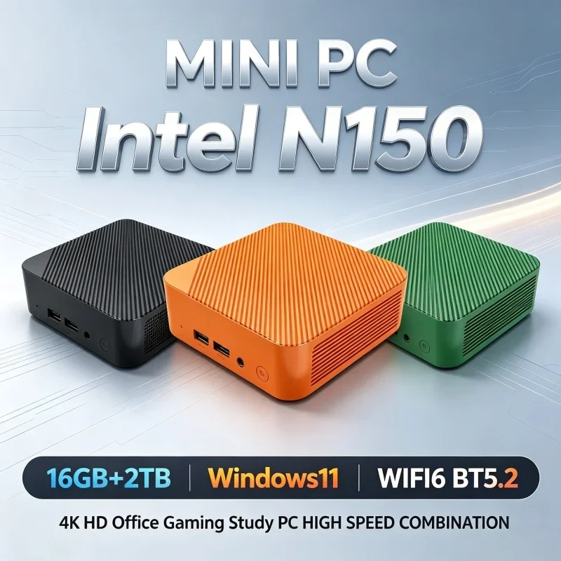Mini PC Intel N150 Windows 11 16GB RAM Optional 1TB/2TB SSD WiFi6 BT5.2 Desktop Host Light Gaming Computer for Home Office Gamer