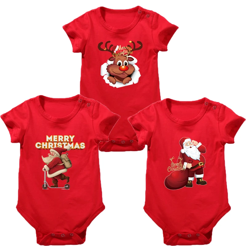 

New Year Infant Baby Boys Girls Romper Short Sleeve Cotton Cartoon Printing Newborn Baby Boys Girls Jumpsuit Christmas Costume