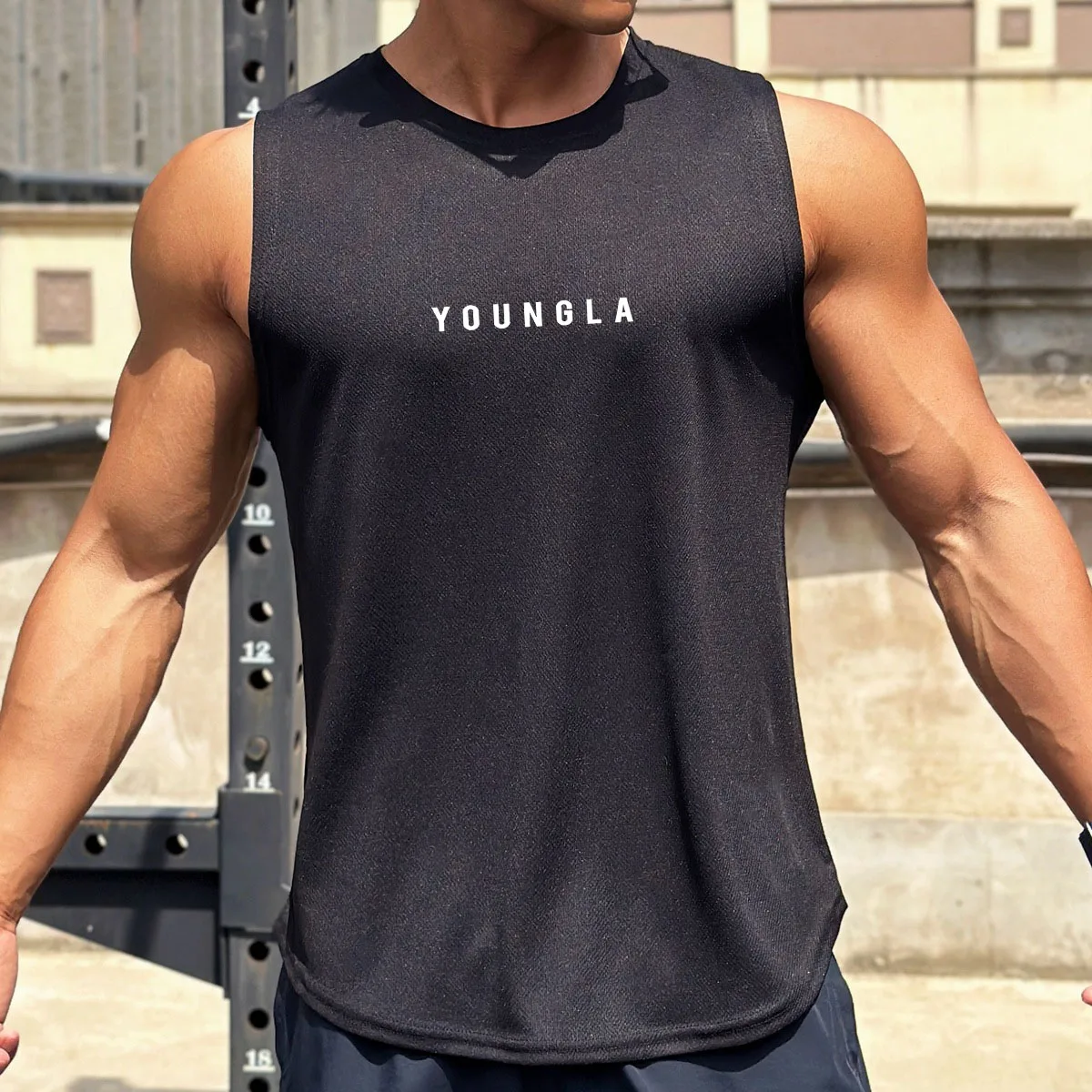 

Summer New Trend Men's Pullover Round Neck Mesh Bottom Shirt Sports Fitness Swimming Running Shirt Sleeveless Vest Quick Dry
