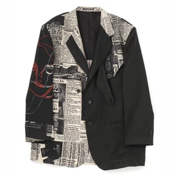 YAMAMOTO-Style Coat 2026 HighQuality Newspaper Print Loose Suit Jacket Dark Style Overcoat Casual Suit Set