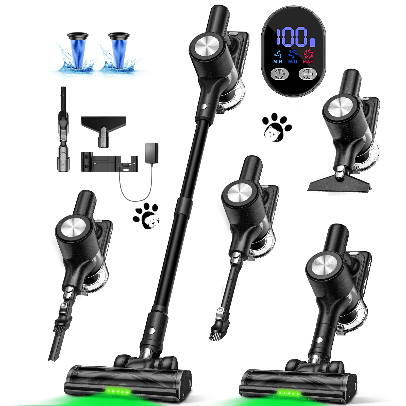 

Self-Standing Cordless Vacuum Cleaner, 46KPA 60Mins Runtime Wireless Vacuum Cleaner with Touchscreen for Pet Hair/Carpet/ Floor