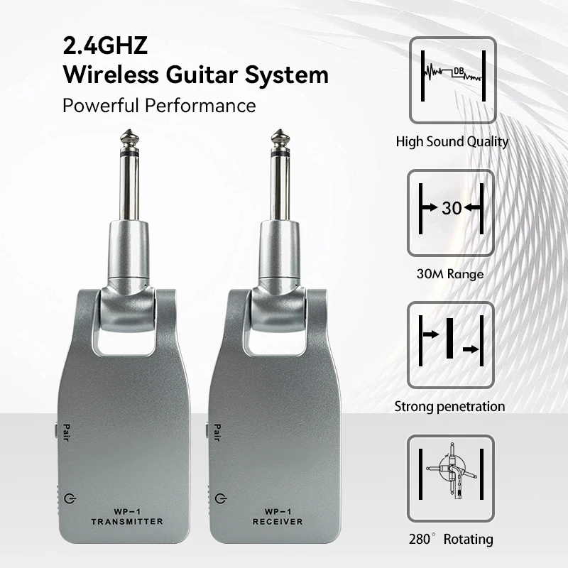 

Guitar system transmitter receiver 2.4G wireless built-in rechargeable lithium battery for electric bass at a range of 30 meters