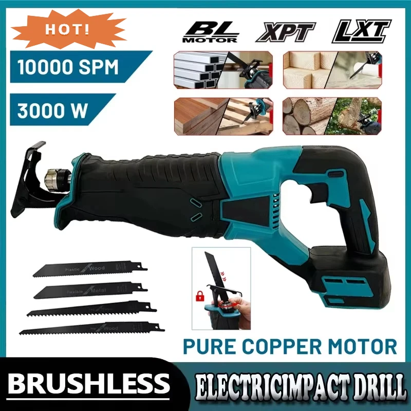 

Fit Makita Brushless Reciprocating Saw Reciprocating Saw Portable Cordless Power Tools With 4pcs Saw Blades For 20V18V Battery