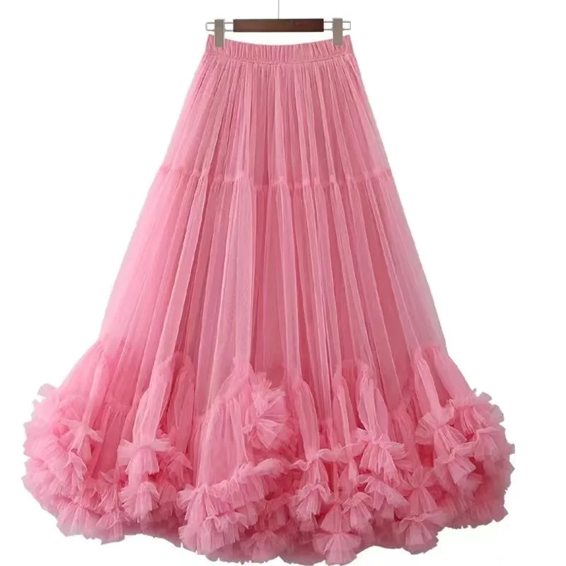 minimalist mesh skirt 2025 summer new fashionable style with fungus lace and fluffy canopy