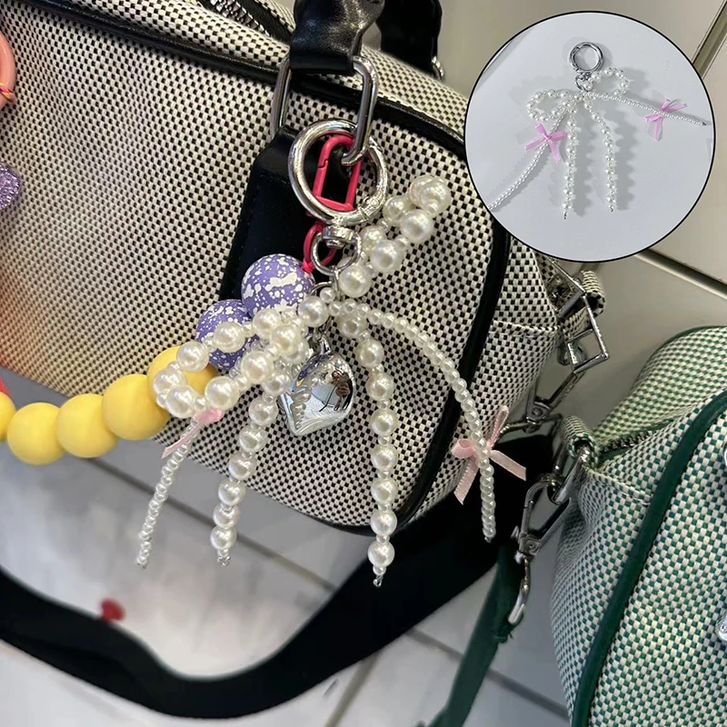 Porte-Clés avec Nministériels d en Perle Douce, Pendentif en Forme de Cœur, Accessoire Esthétique pour Sac de Fille