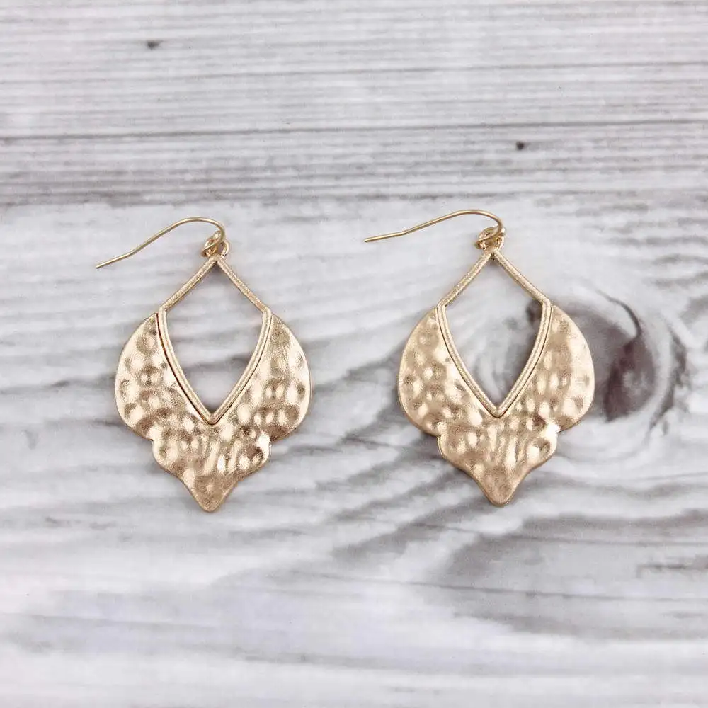 Matte Gold Silver Metal Geometric Earrings Women Hammered Petal Quatrefoil Floral Moroccan Jewelry Gifts