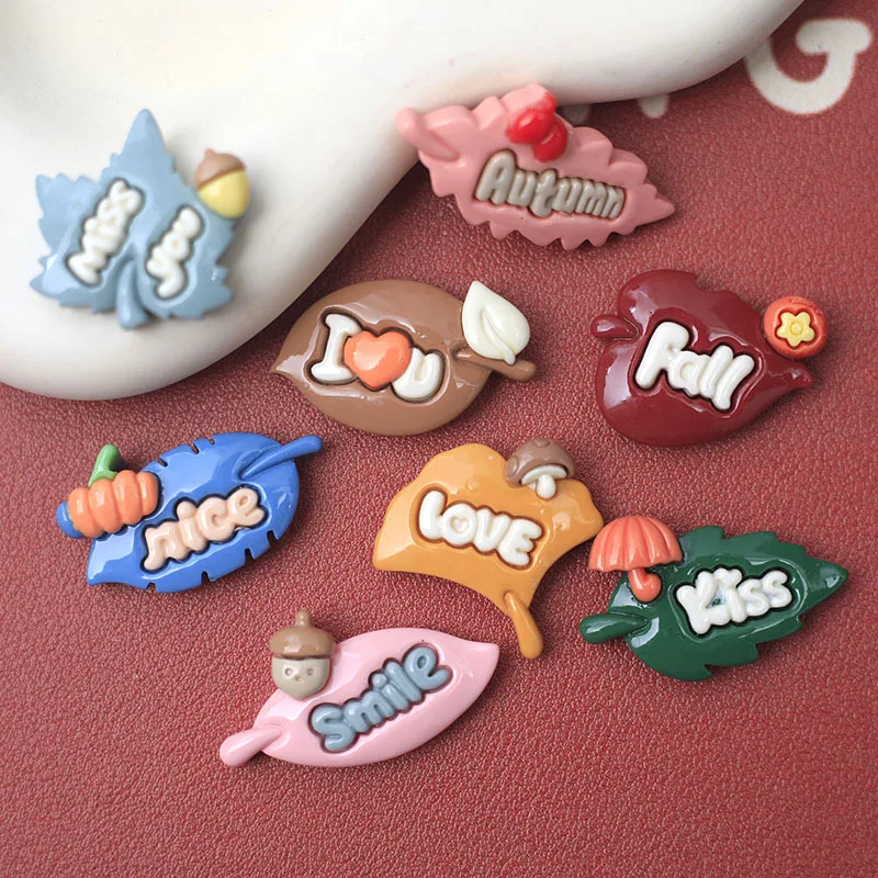 

100pcs Resin Lovely Mini letter Leaf Tree Flatback Cabochon Scrapbook Kawaii DIY Jewelry Charms Embellishments Accessories