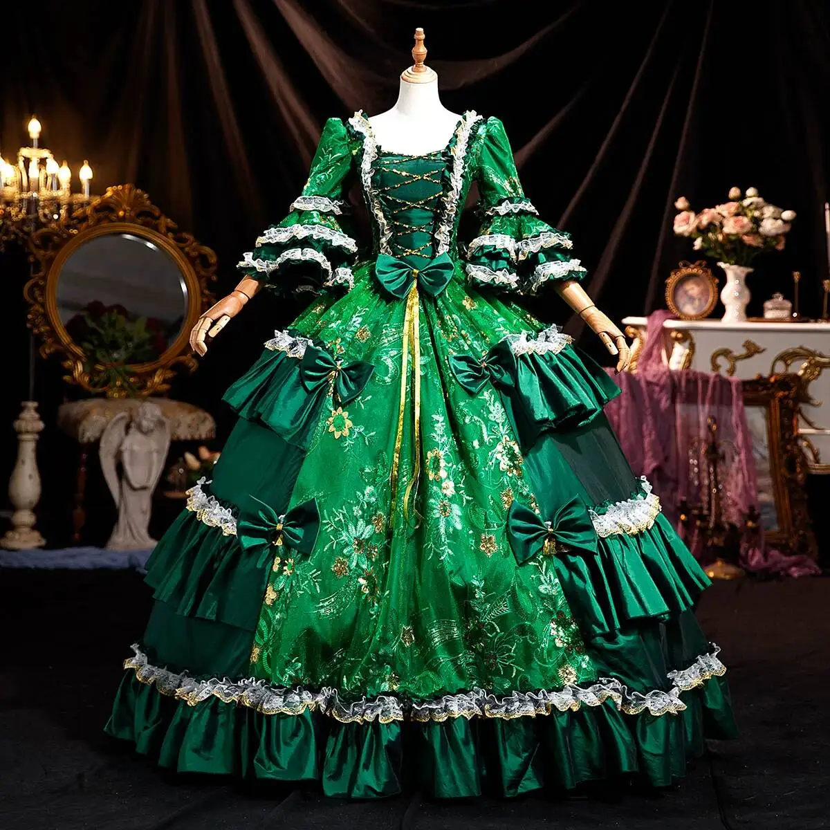

Medieval Luxury Palace Dress With Lace And Lace Bow Heavy Craftsmanship Large Skirt Studio Themed Photo Dress