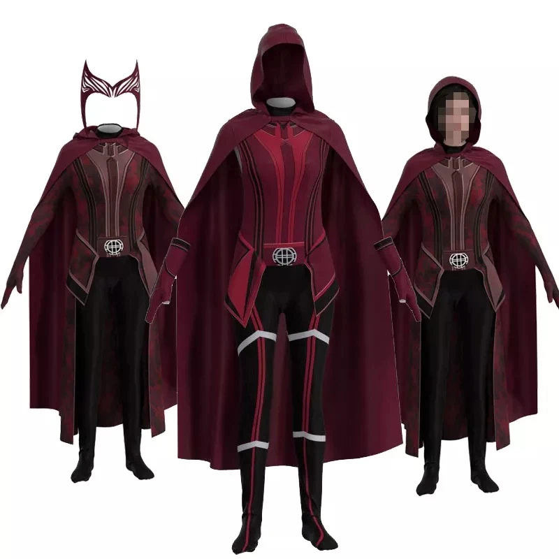 Adulte Enfants Docteur Strange 2 Scarlet Witch Wanda Cosplay Body Wanda Maximoff Combinaison Cape Zentai Costume De Fête De Carnaval