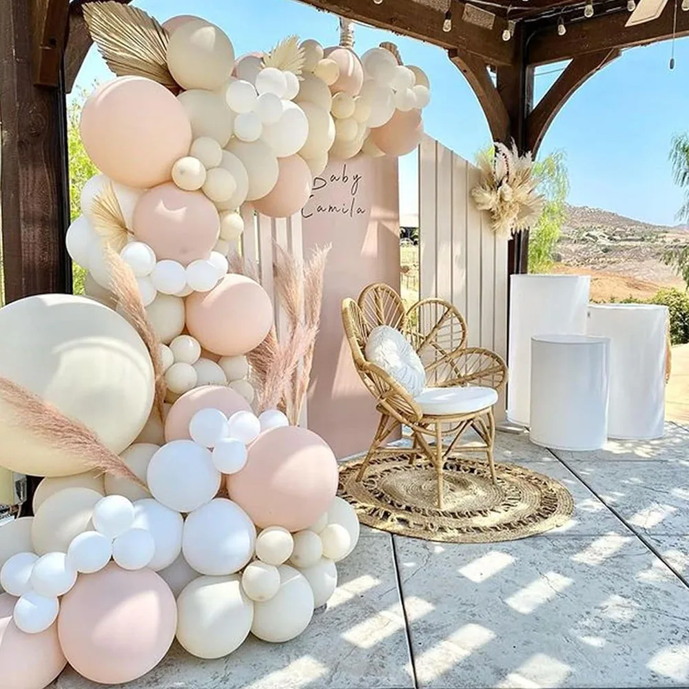 

118pcs Sand White Balloon Garland Arch Kit Double-Stuffed Peach Balloons for Wedding Baby Shower Bridal Engagement Decorations