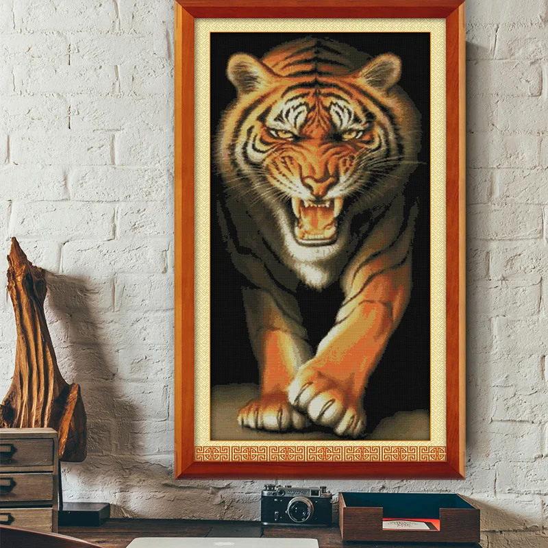 Cross stitch tiger animal series living room vertical decoration hanging painting